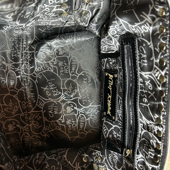 Betsey Johnson Black and Pink Floral Satchel - Picture 6 of 7